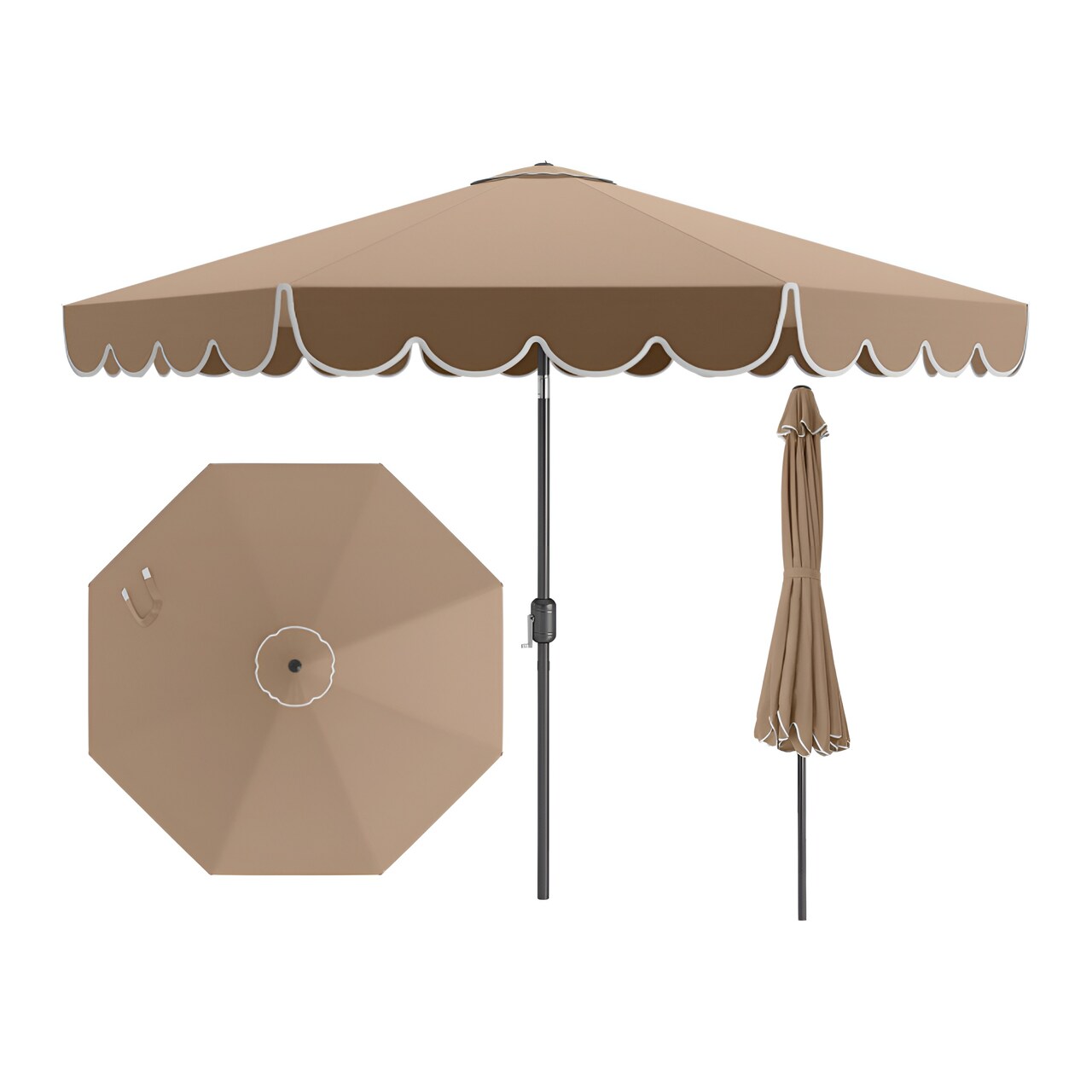 Polyester Auto Tilt Patio Umbrella 10x8.2 ft with Crank and Air Vent